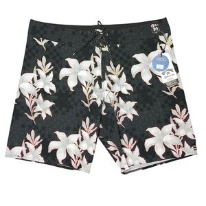 Billabong Black Floral Recycler Swim Board Shorts Mid Length NWT 36 Ciclo
